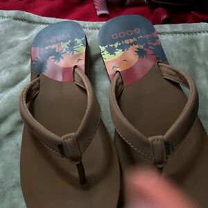 Reef Brown Flip Flops with Sunset Graphic Footbed